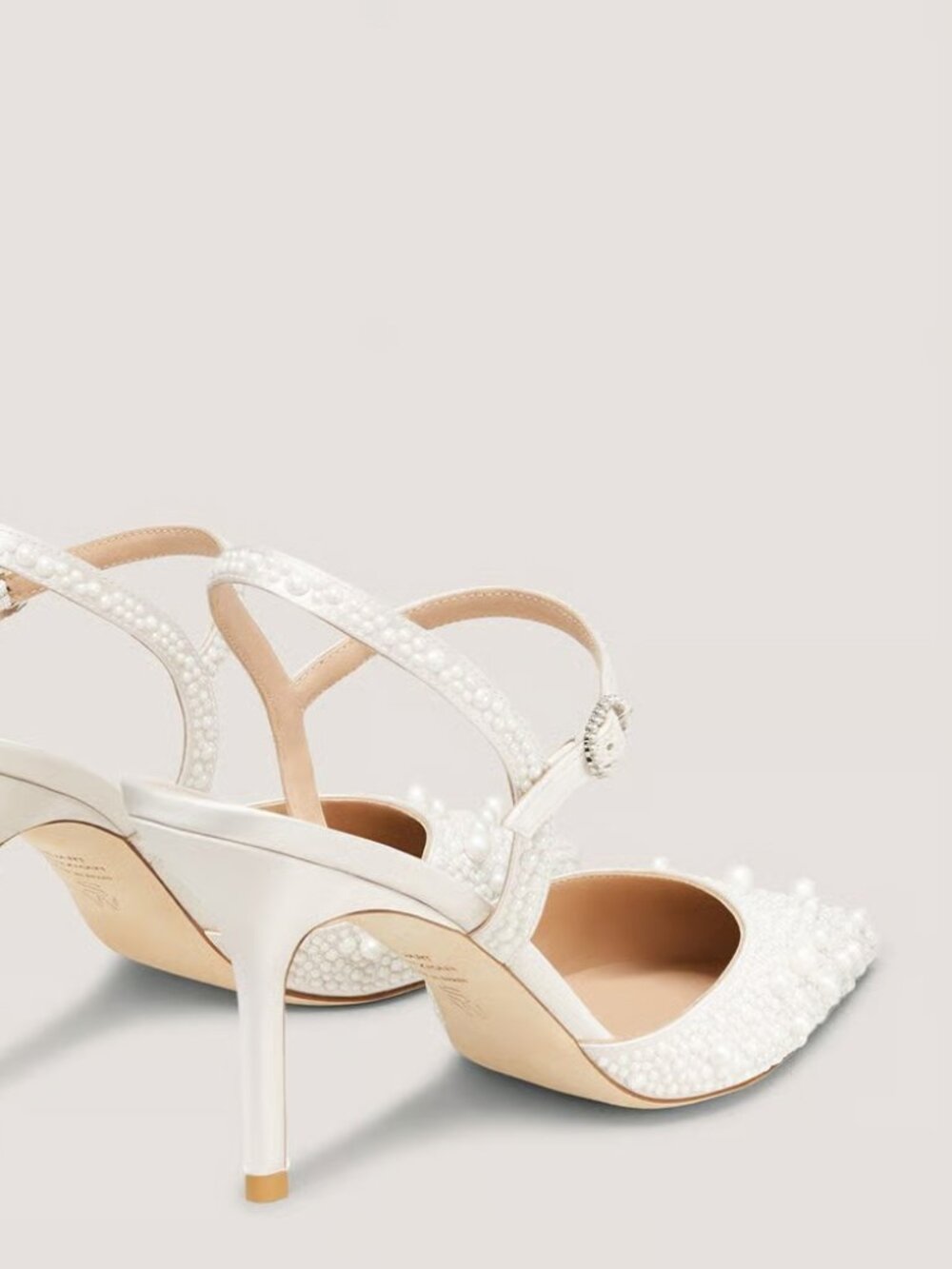 Stuart Weitzman Bliss 85 Pearl-Embellished Satin Pumps Cream/Natural US Size 7.5 - Picture 15 of 16